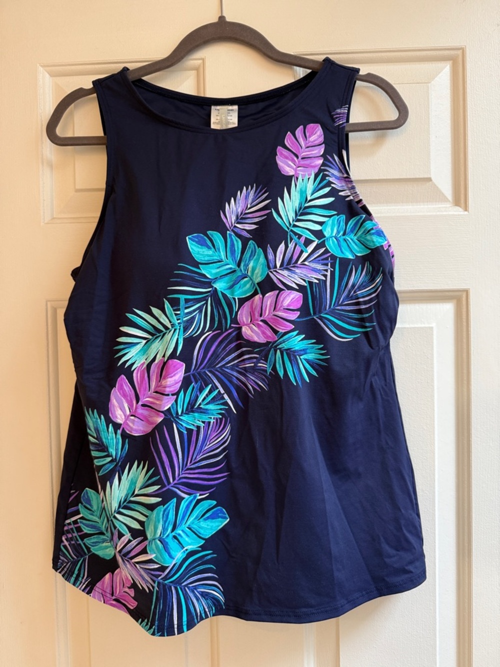 Lands' End Navy Tropical Leaf Print swim Tank Top